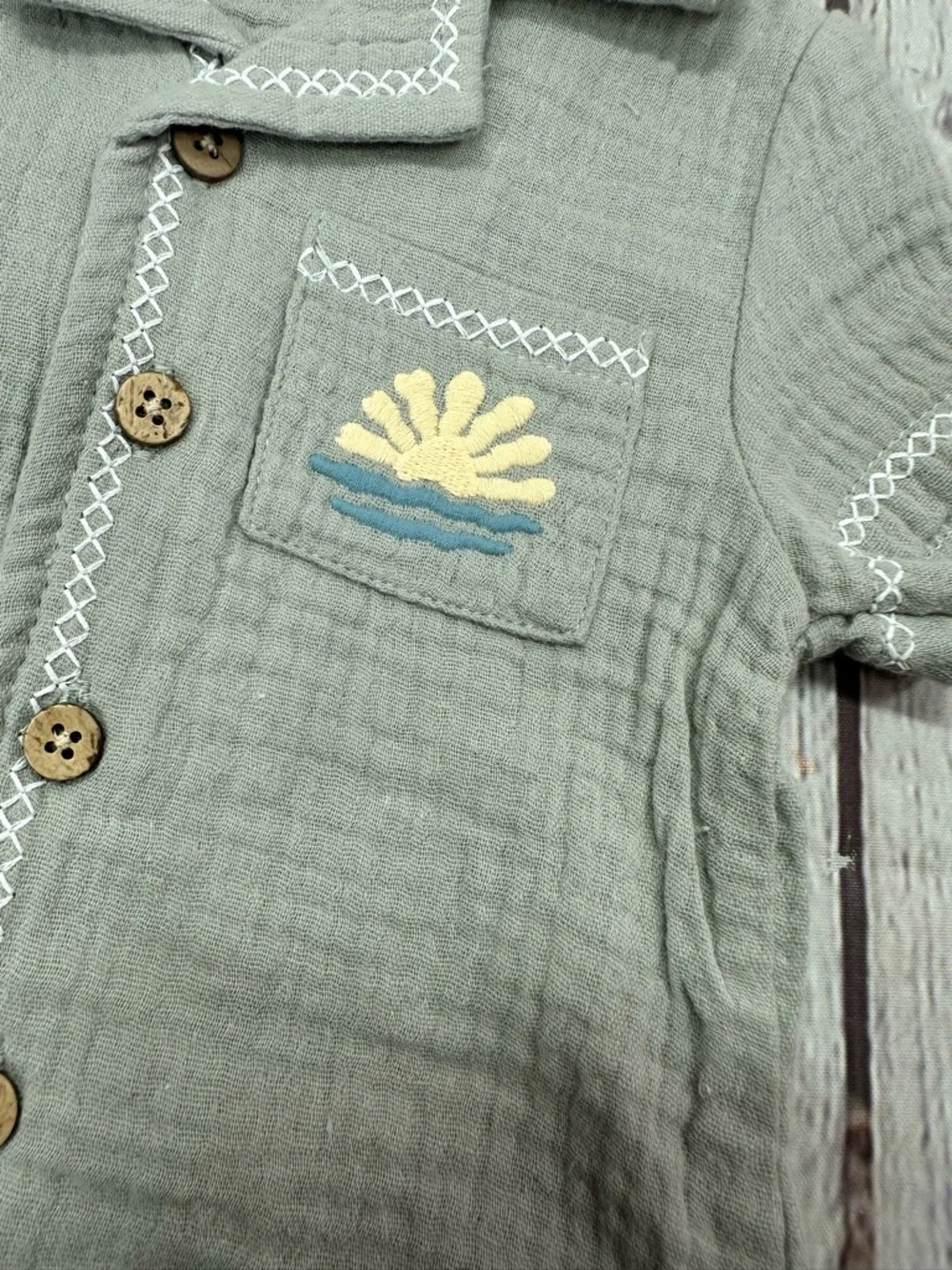 NWT rabbit + Bear 2pc short Set coastal beach Palm surf Wave Embroidery